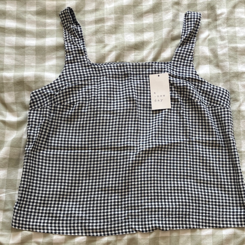 A New Day gingham linen Black and White Top size M